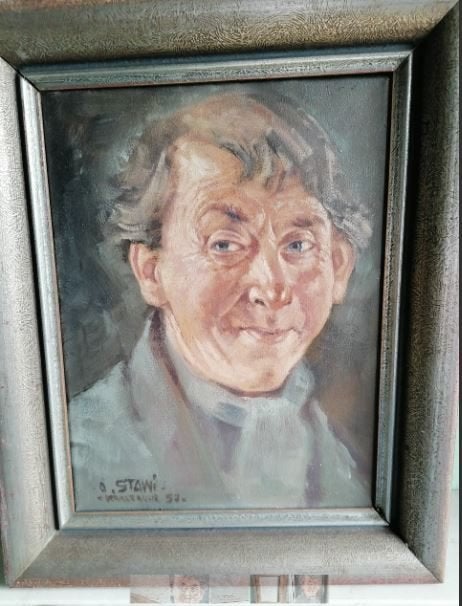 antiek portret O. Stawi op canvas 1957, Antiek en Kunst, Ophalen, Doek, Portret of Personen, Gedateerd
