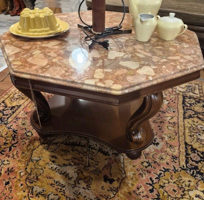Vintage salontafel met marmeren blad, Ophalen
