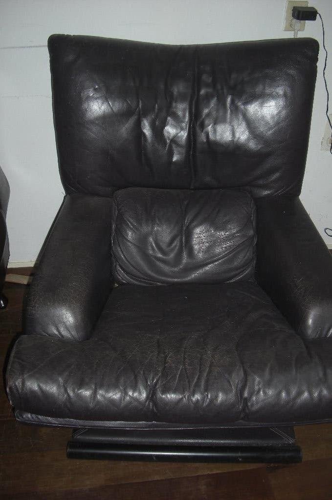 rolf benz fauteuil 6500 zwart leer vintage Cuno Frommherz, Ophalen, Gebruikt, 75 tot 100 cm, Leer