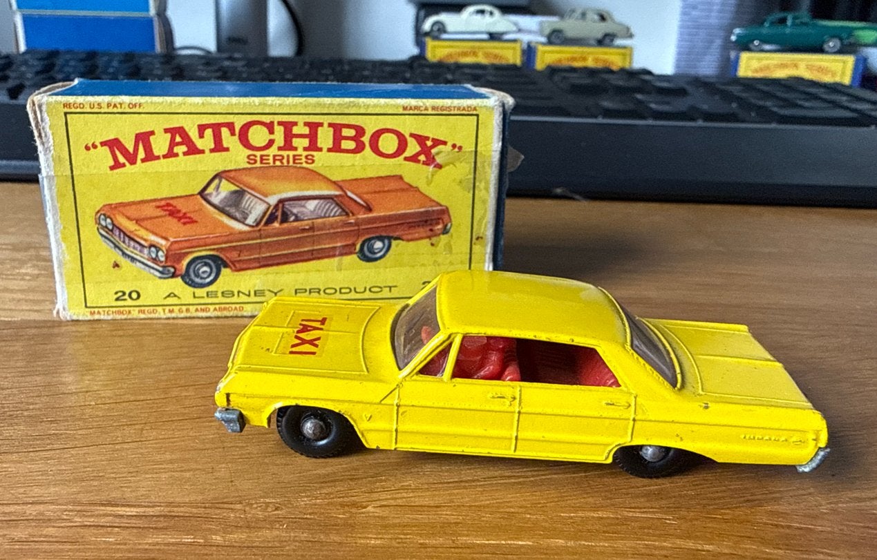 Matchbox lesney 20 Taxi-Cab - gele uitv. - in originele box, Verzenden, Zo goed als nieuw, Auto