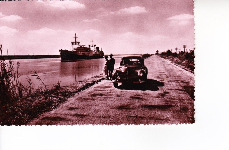 Suez Kanaal met zeeschip en oldtimer. 20-07, Ophalen of Verzenden, 1940 tot 1960, Ongelopen, Buiten Europa