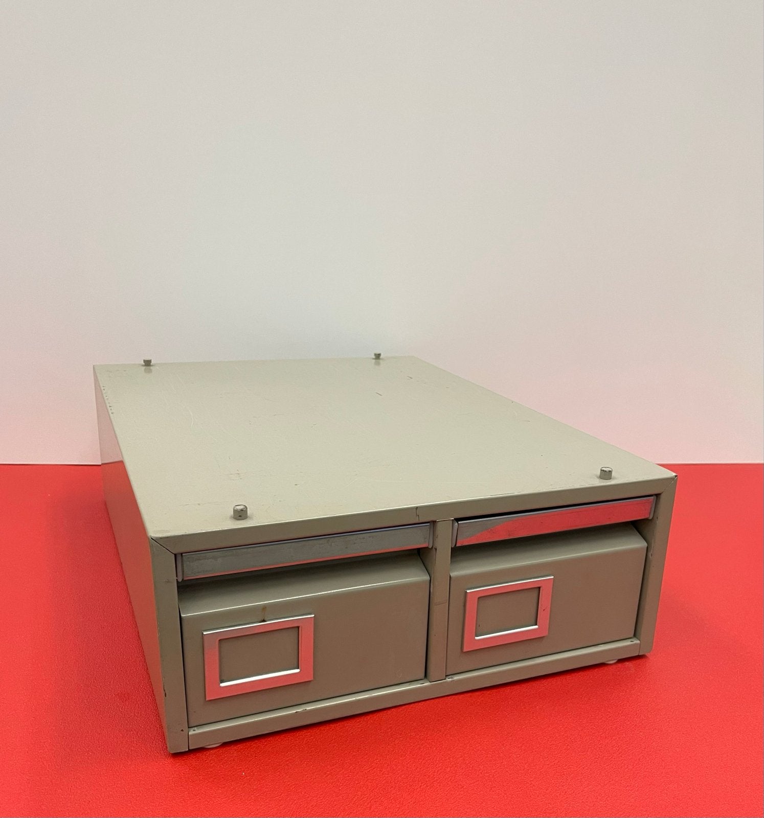 Vintage metalen kaartenbak met 2 laden, Antiek en Kunst, Ophalen of Verzenden