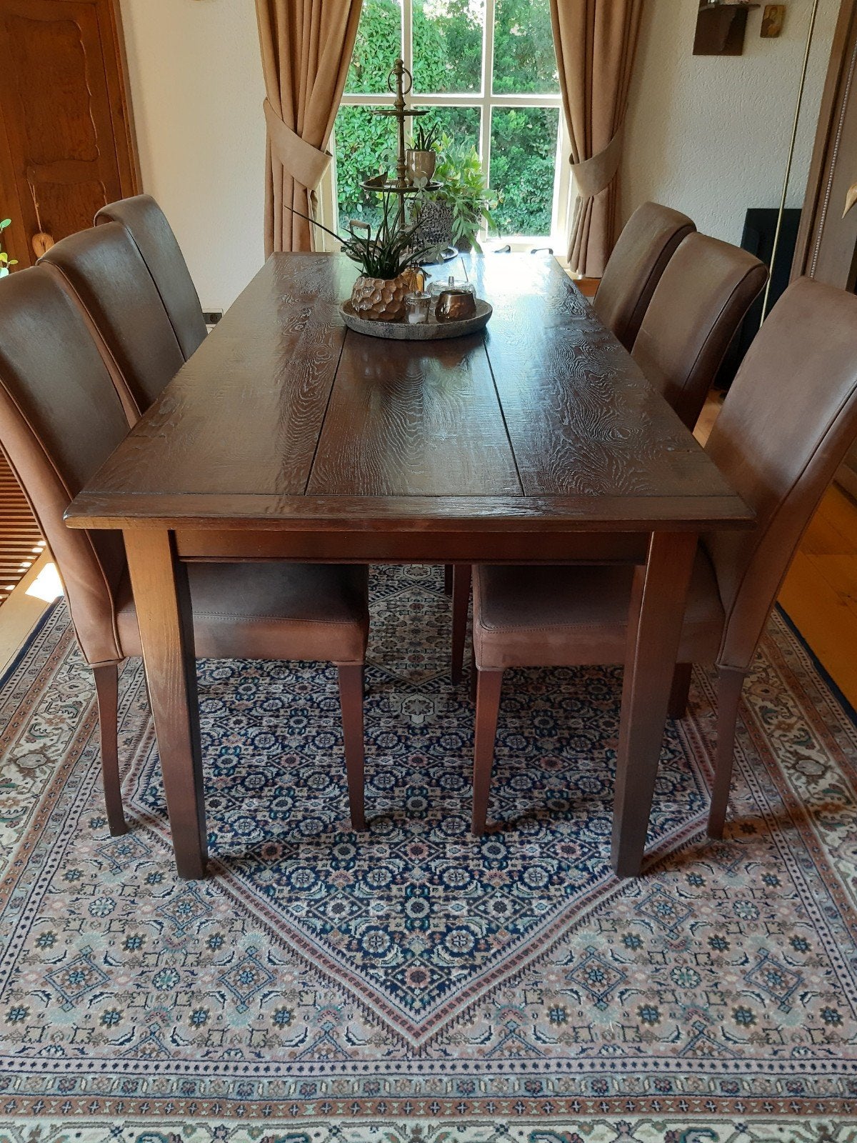 Eikenhouten eettafel + 6 stoelen, Huis en Inrichting, Tafels | Eettafels, Ophalen, Klassiek, Eikenhout, 50 tot 100 cm