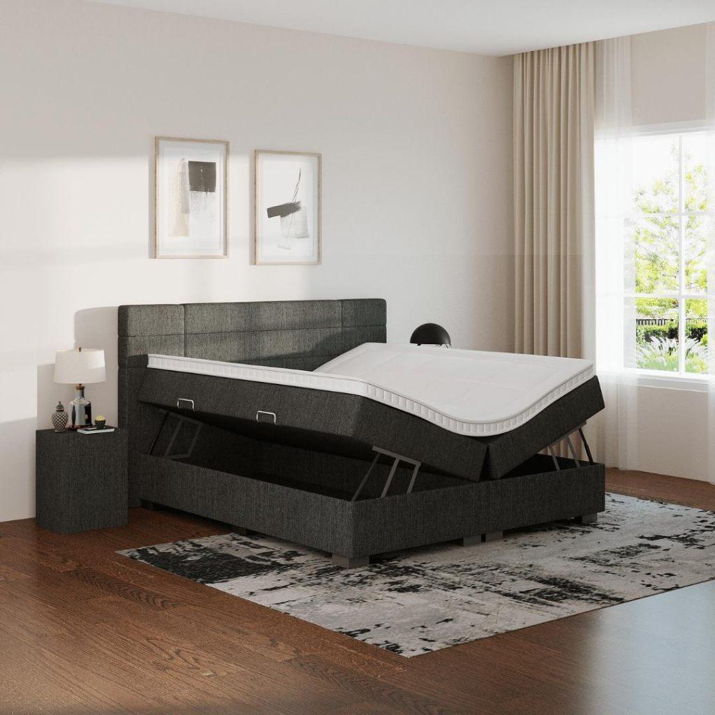 Luxe boxspring 160 cm zwart met opbergruimte, Ophalen, Gebruikt, Zwart, Tweepersoons