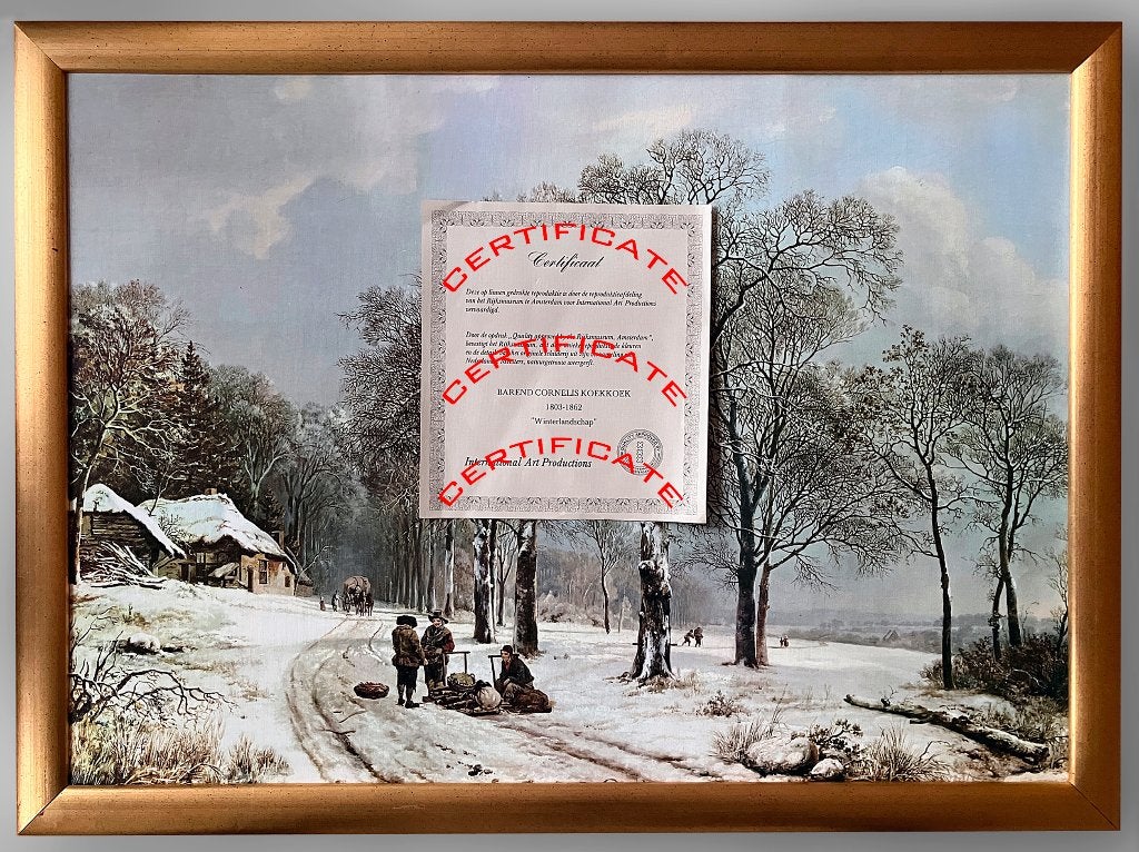 RIJKSMUSEUM BAREND C. KOEKKOEK WINTERLANDSCHAP + CERTIFICAAT, Ophalen, Overige stijlen, Doek, Overige technieken