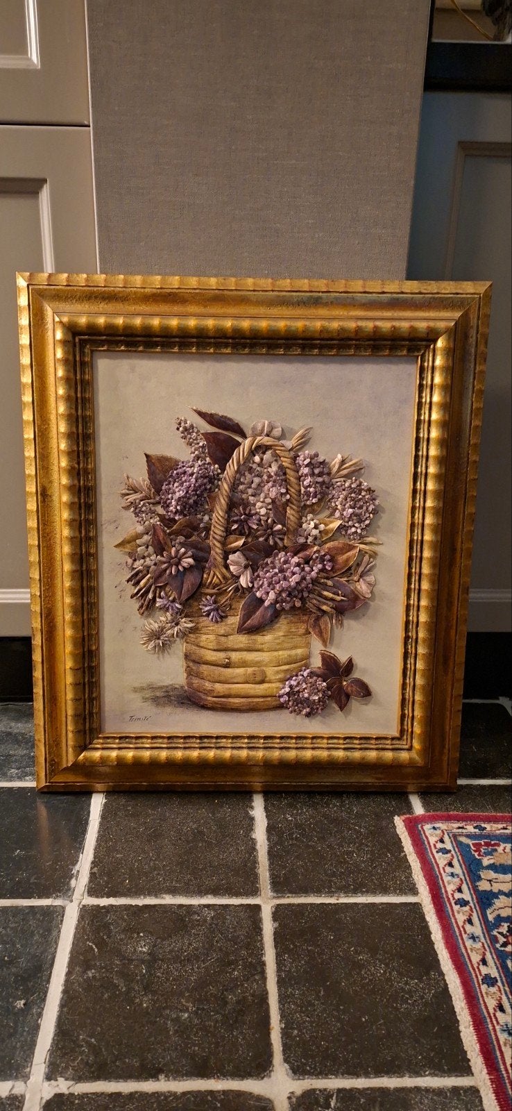 Prachtig 3D bloemenmand schilderij in gouden lijst, 50 – 75, Ophalen of Verzenden, Zo goed als nieuw, Schilderij