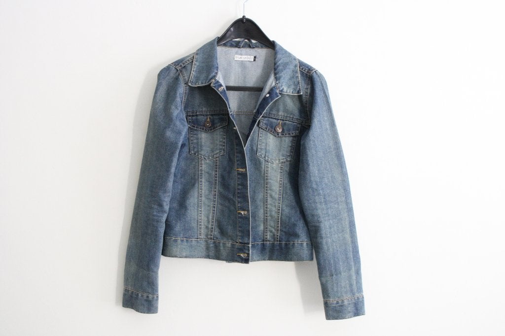 Blauw denim jasje maat L, Blauw, Maat 42/44 (L), Ophalen of Verzenden, True Spirit