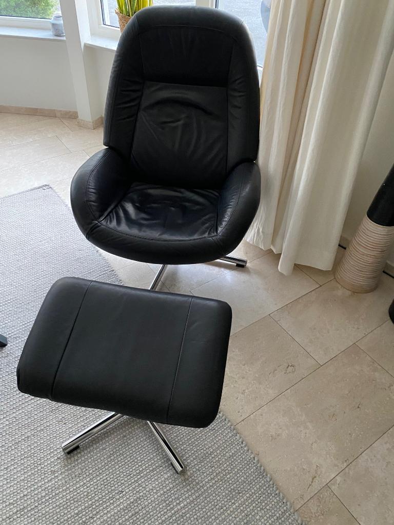 Montel leren draaifauteuil met hocker, Ophalen, Gebruikt, 75 tot 100 cm, Leer