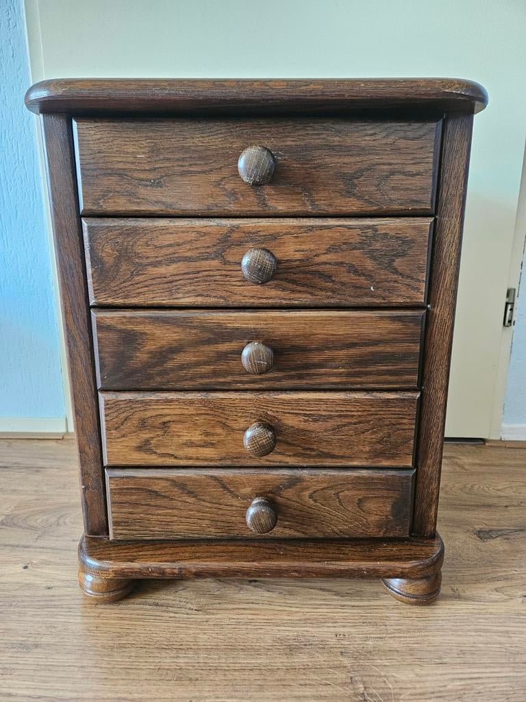 Vintage houten ladekastje met 5 lades, Ophalen