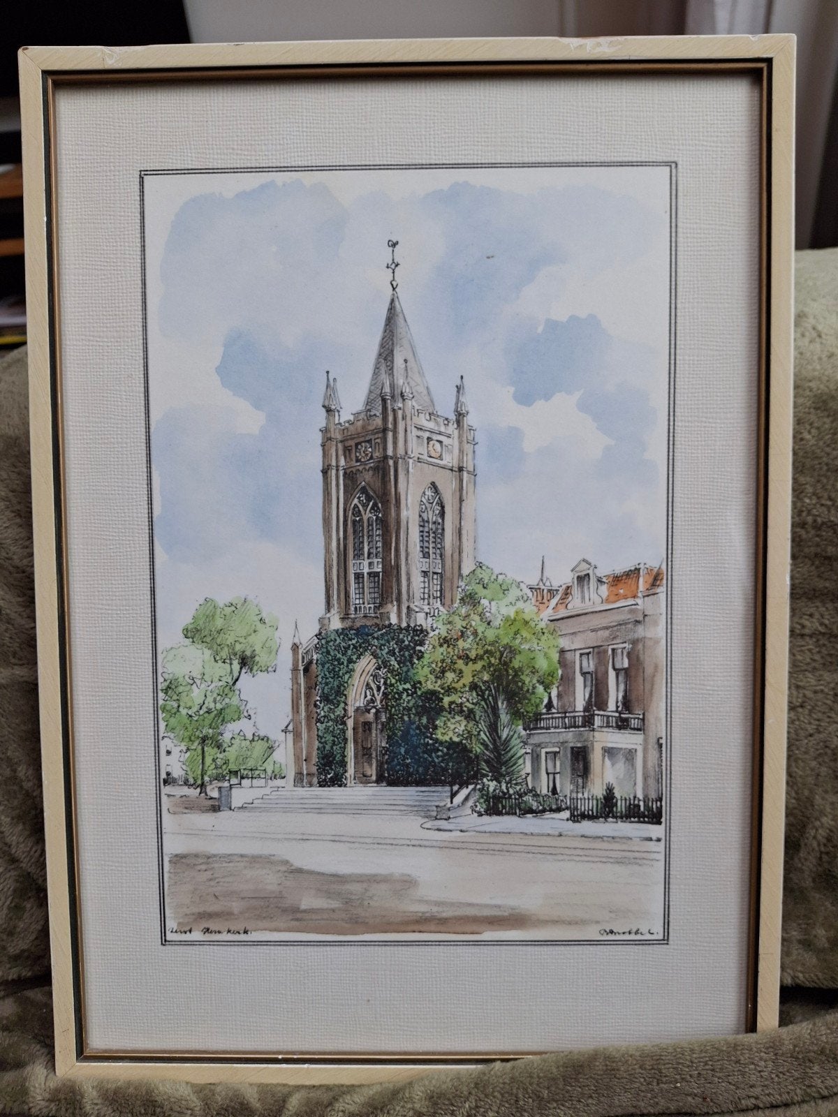 B. Brobbel: handgekleurde litho Hervormde Kerk Zeist, Ophalen of Verzenden, Aquarel, Gesigneerd