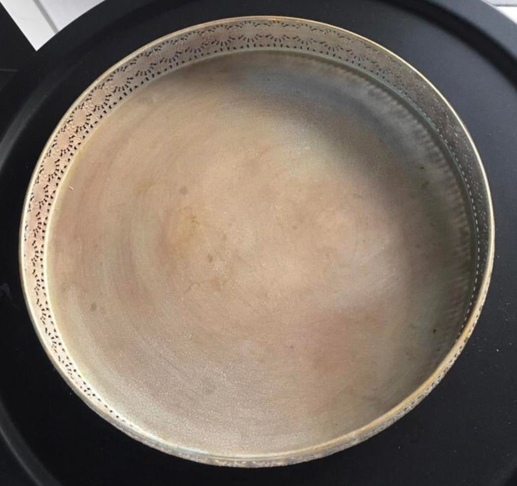 Groot rond metalen vintage dienblad 36cm opengewerkt patroon, Ophalen of Verzenden, Zo goed als nieuw, Rond, Metaal