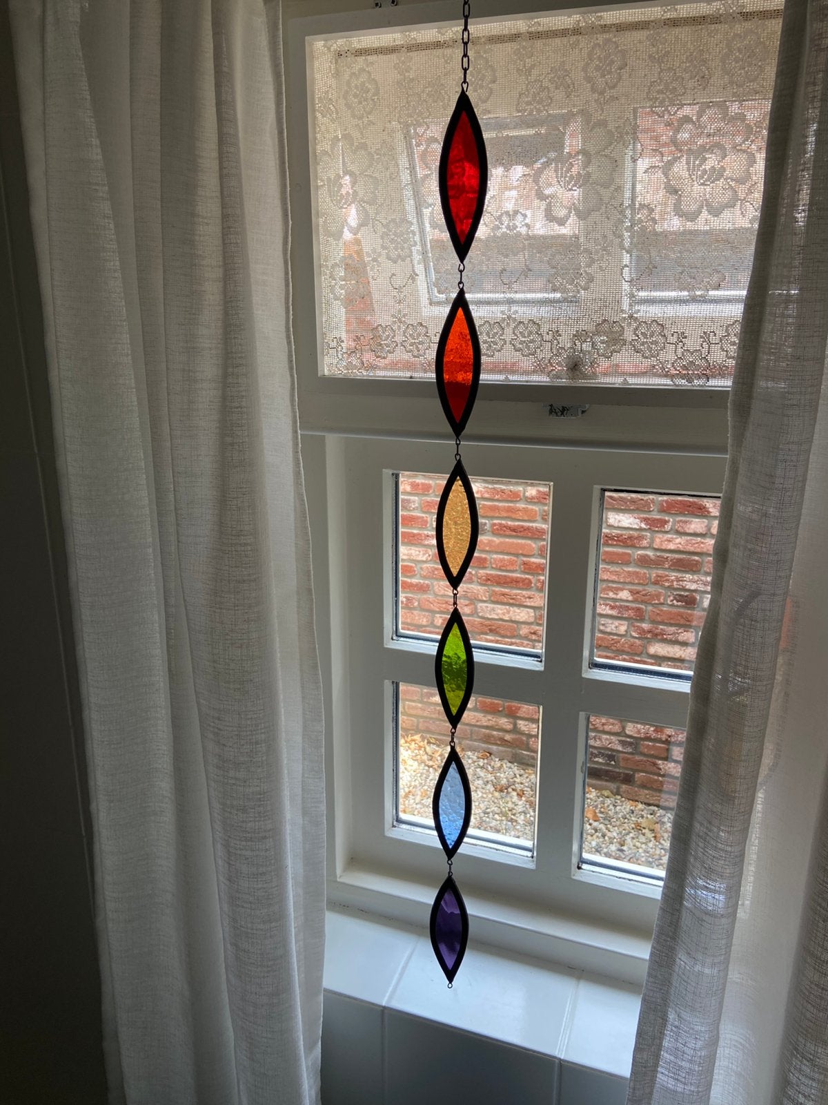 Multi color rainbow raamhanger, 5 cm, Overige typen, 75 cm, Handgemaakt