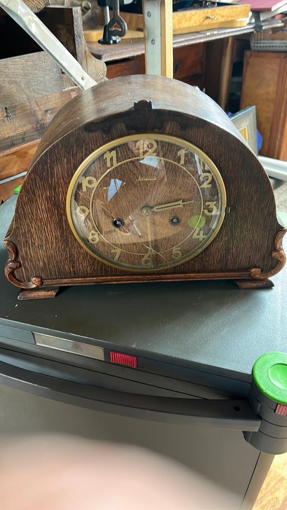 Junghans Mantelklok / Pendule - Project voor de reparateur, Antiek en Kunst, Antiek | Klokken, Ophalen of Verzenden