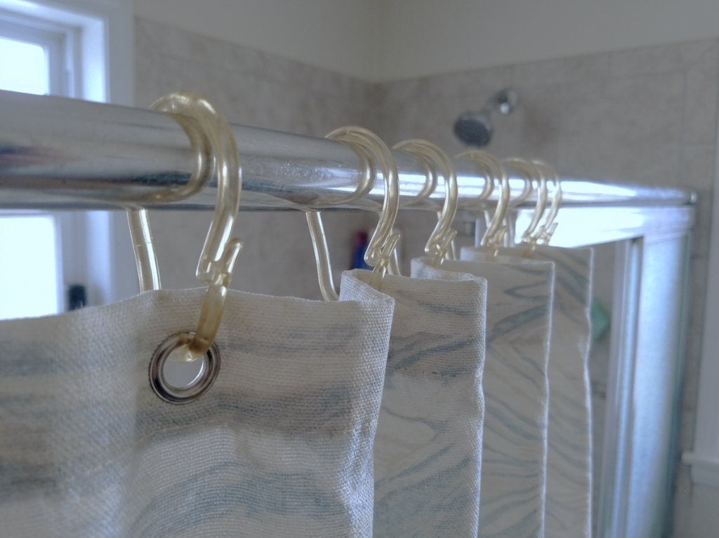 Set van 12 transparante douchegordijnringen - Snap-on haken, Ophalen of Verzenden, Gebruikt, Beige, Douche-accessoire