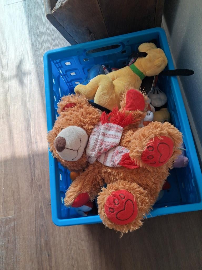 Grote knuffelbeer met sjaal en Pluto knuffel, Gebruikt, Overige merken, Disney, Beer