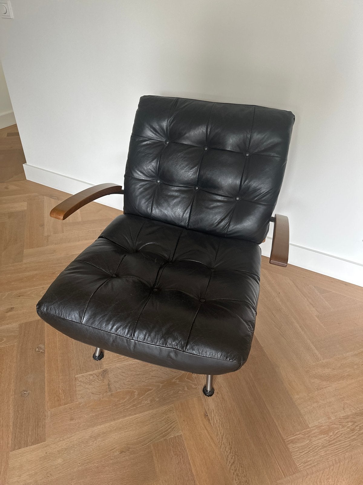 Leren fauteuil - Zwart - Afmeting 72 x 90, Huis en Inrichting, Gebruikt, Zwart, Leer, Ophalen of Verzenden