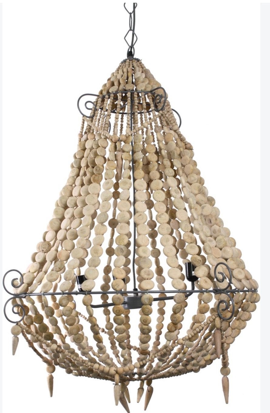 XL kroonluchter houten kralen diameter 70cm, Ophalen, Gebruikt, Bohemian, E27 (groot)