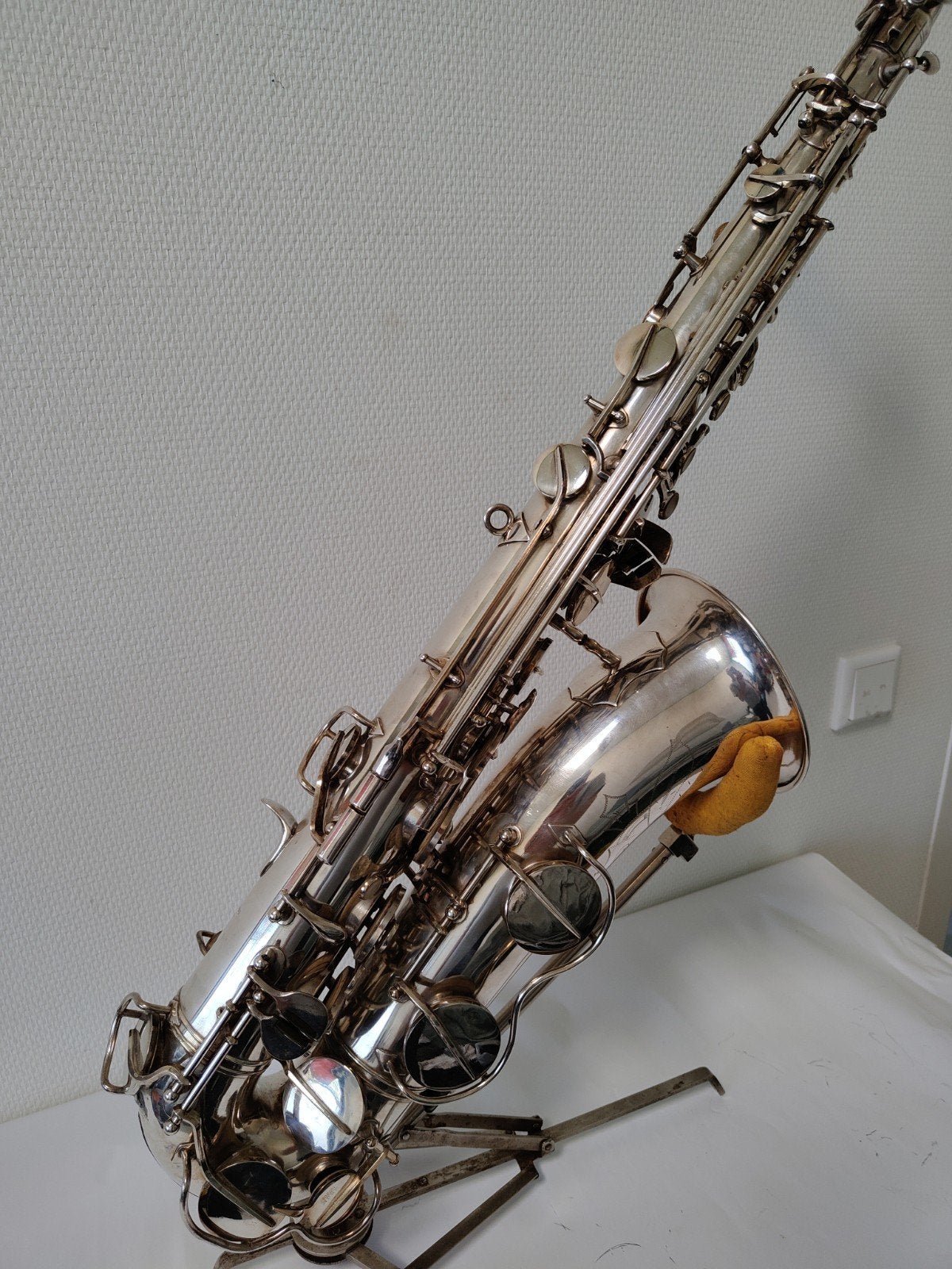 Rare Silver-Plated GH Hüller Tenor Saxophone, DRGM 1073082,, Ophalen of Verzenden, Tenor