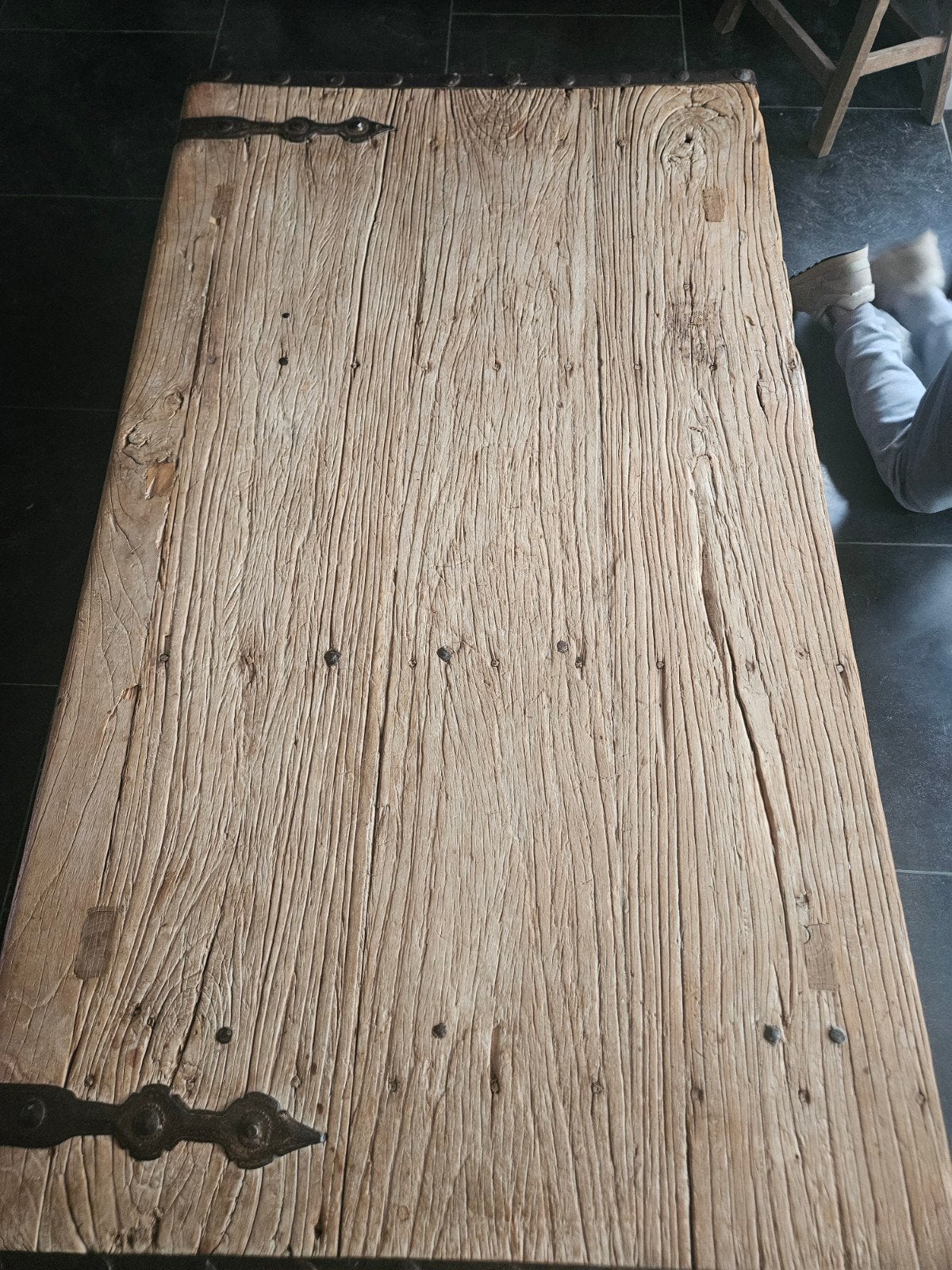 Unieke salontafel van oude deur - 98,5x74x46 cm, Ophalen, 50 tot 100 cm, 50 tot 100 cm, Zo goed als nieuw