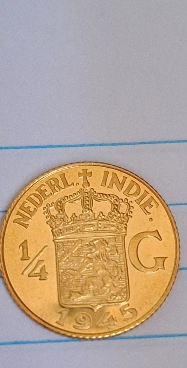 1/4 Gulden Nederlands Indië 1945, Ophalen, 25 cent, Goud, Koningin Wilhelmina
