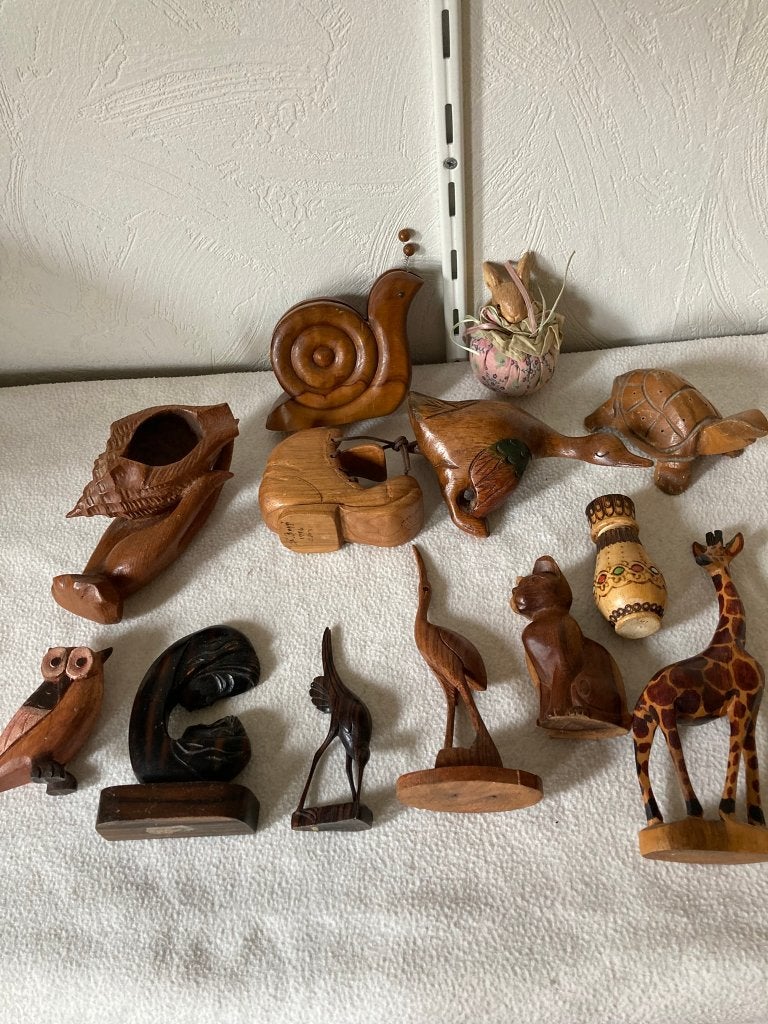 Collectie handgesneden houten dierenfiguren en decoratie, Antiek en Kunst, Ophalen of Verzenden