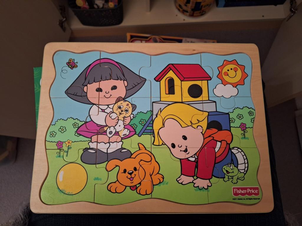 Puzzel Fisherprice hout, Ophalen, 10 tot 50 stukjes, Zo goed als nieuw