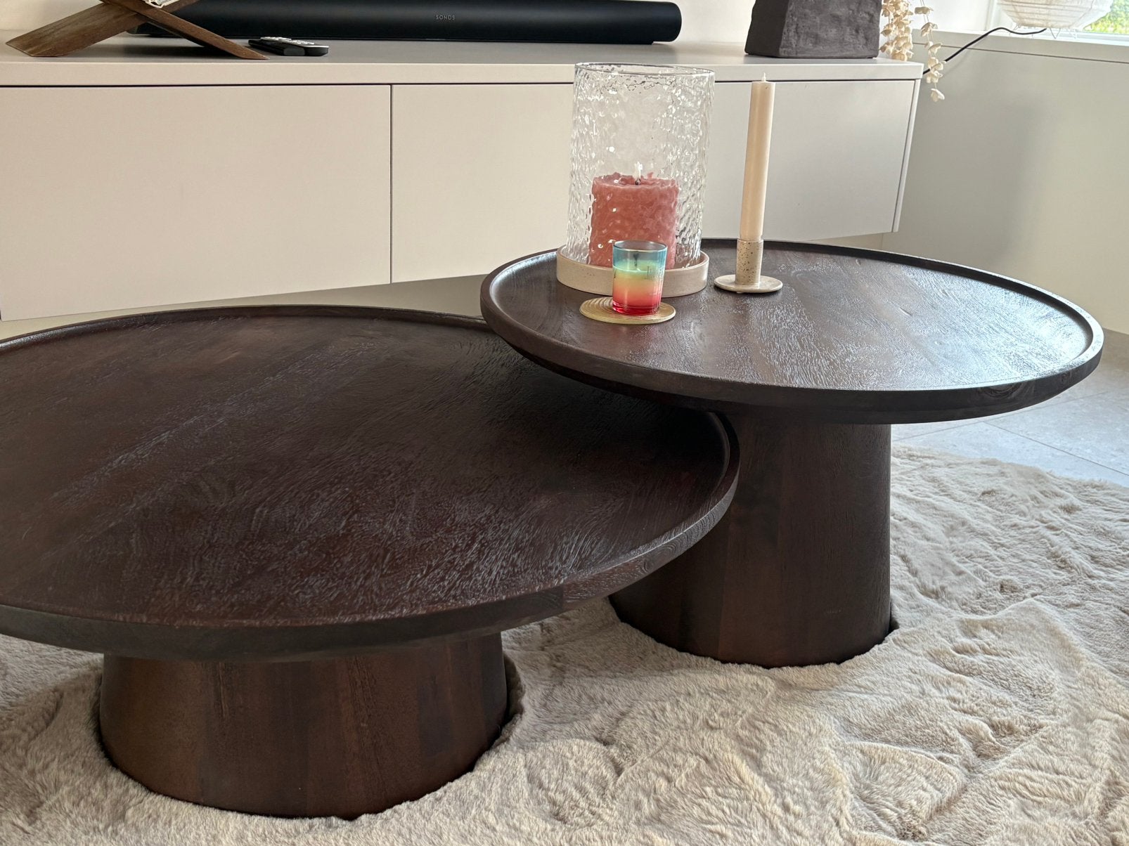 Donker bruine salon tafels, Ophalen, Zo goed als nieuw, Rechthoekig, 50 tot 100 cm