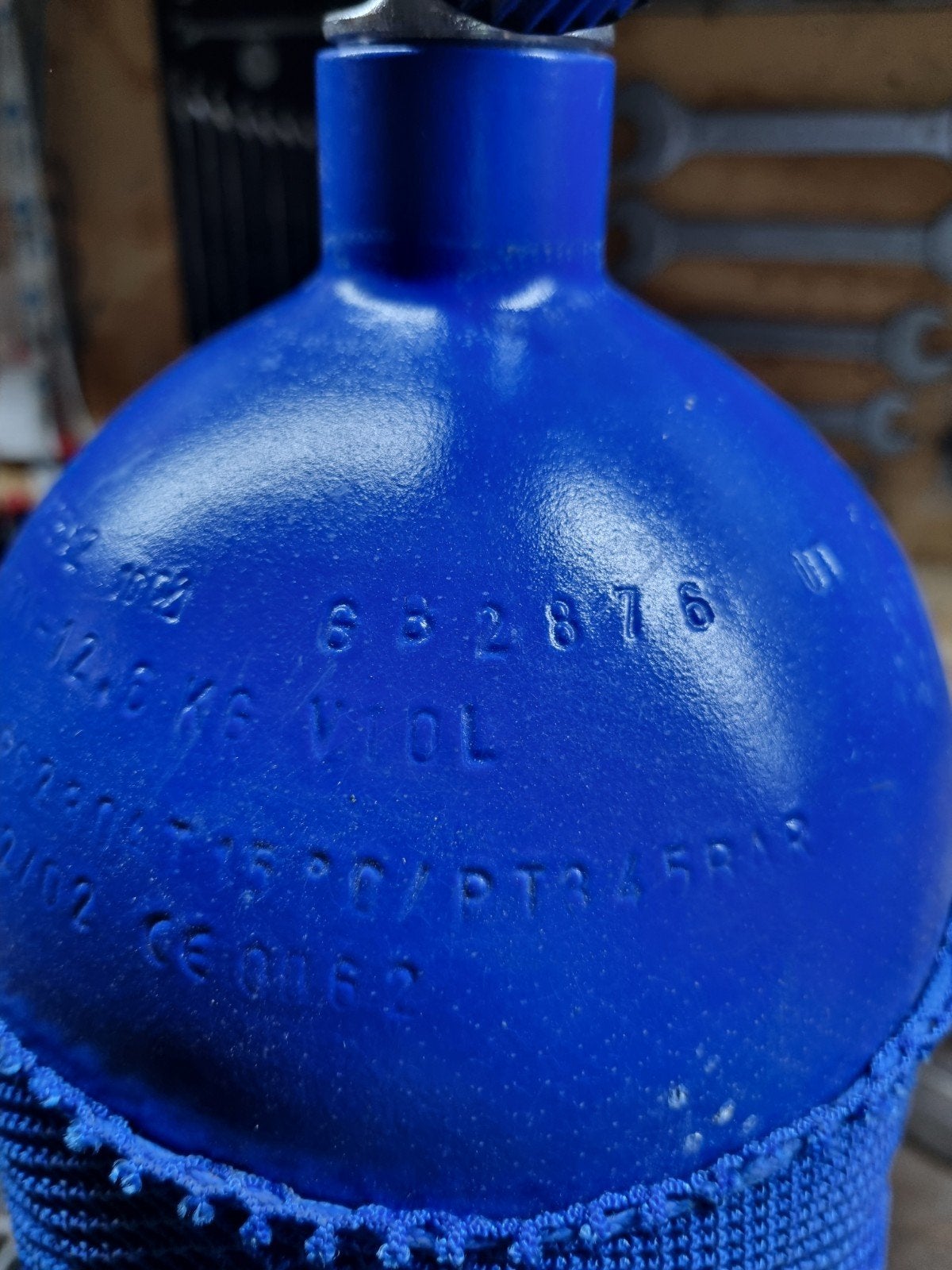Persluchtfles 10L 300 bar met kraan net en voet, Ophalen