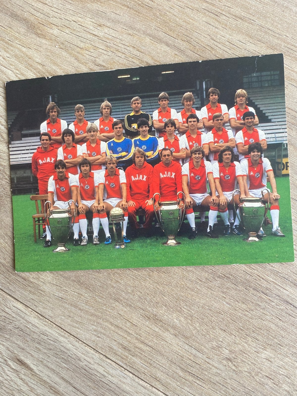 Elftalkaart Ajax Seizoen 1980/1981 met handtekeningen, Verzamelen, Ophalen of Verzenden, Gebruikt, Ajax, Poster, Plaatje of Sticker