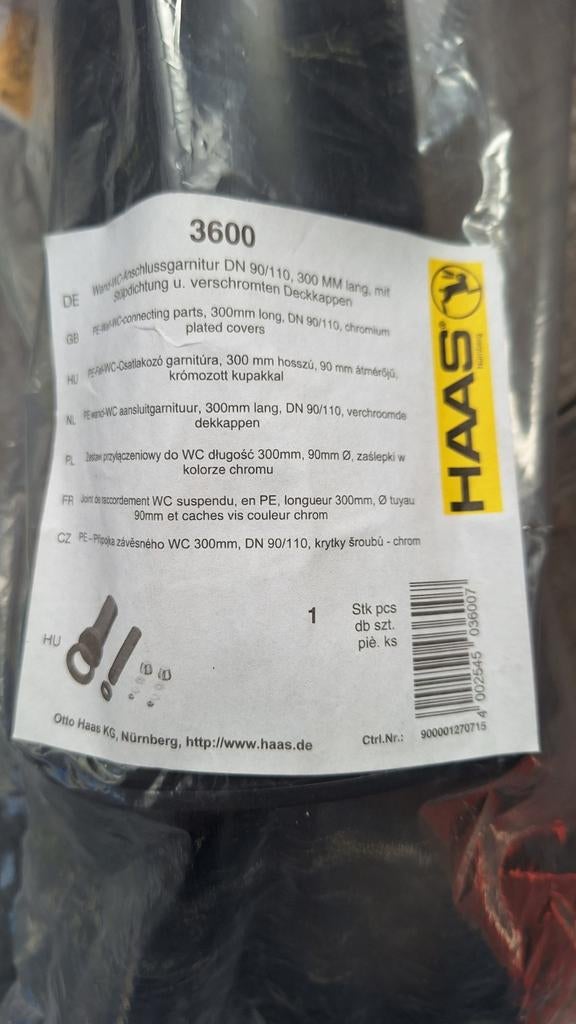 Haas 3600 Hangend Toilet Aansluitset - Nieuw, Ophalen of Verzenden, Nieuw, Toilet
