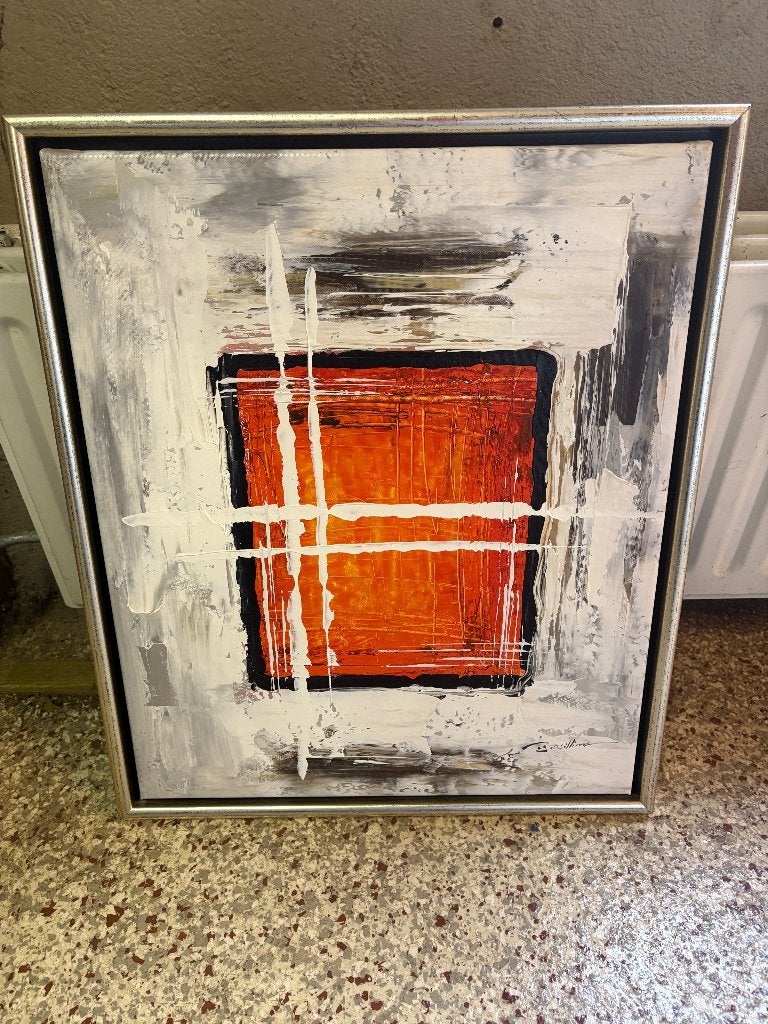 Abstract Schilderij B. Williams - Oranje, Wit, Grijs, Zwart, Ophalen of Verzenden