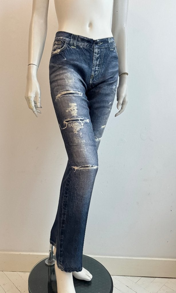 Dondup l oeil print, maat 42 broek van zijde, Blauw, Maat 42/44 (L), Ophalen of Verzenden, Zo goed als nieuw