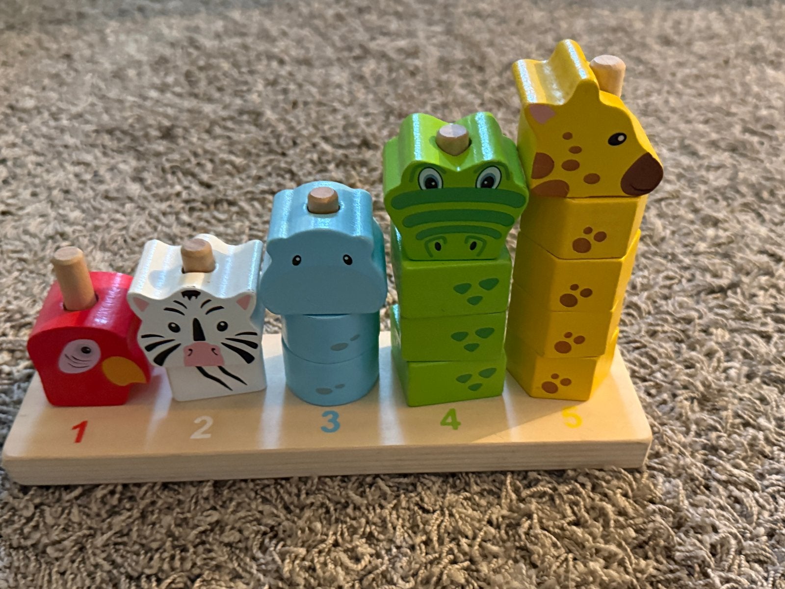 Houten stapeltoren met dieren (papegaai, zebra, nijlpaard, k, Ophalen of Verzenden, Zo goed als nieuw, Overige typen