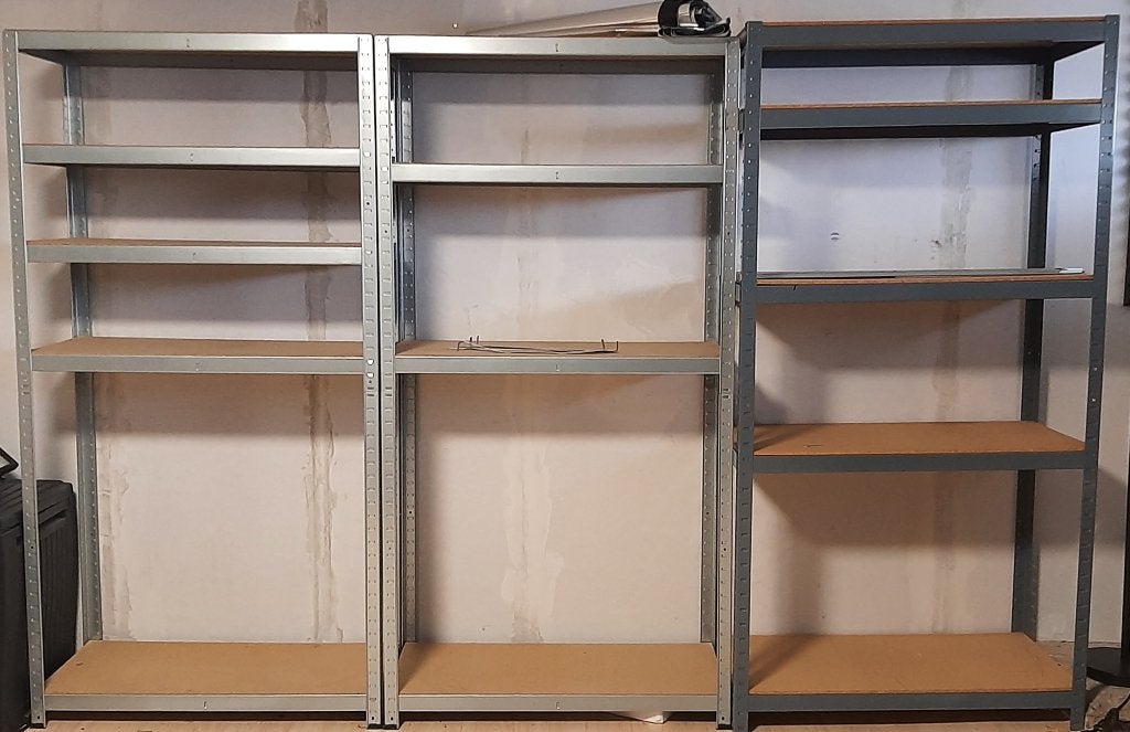 3x stellingkast 180 x 80/90 x 40 (staal/spaanplaat), Ophalen, Gebruikt