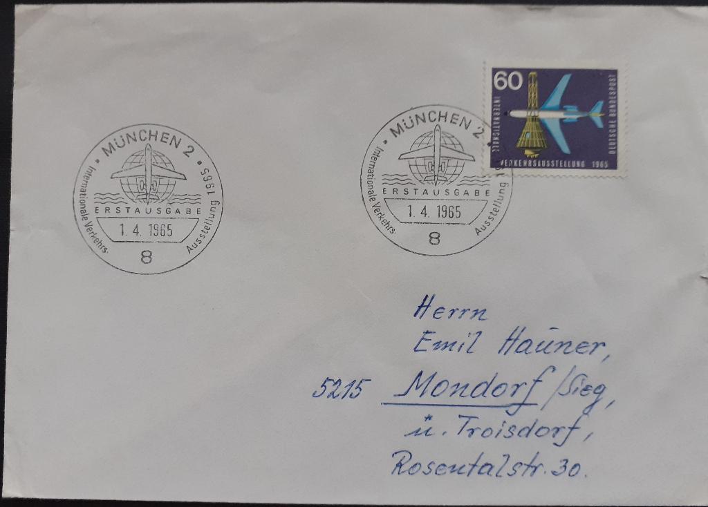 Luchtpost Duitsland FDC 1965, Postzegels en Munten, Postzegels | Eerstedagenveloppen, Ophalen of Verzenden, Beschreven, Europa