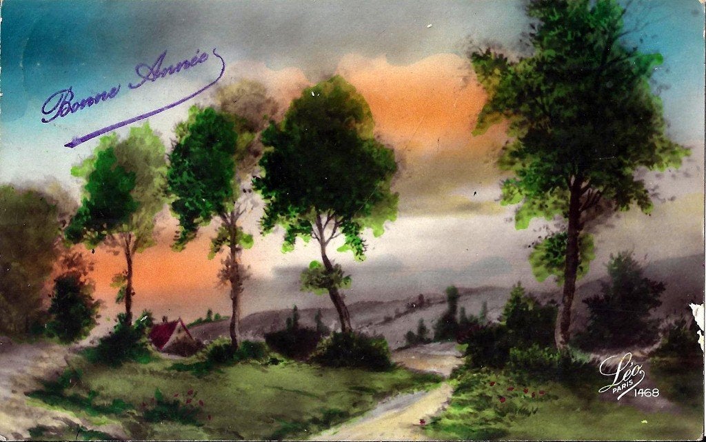 K7904 gelopen oude ansichtkaart gelukkig nieuwjaar uit 1929, Verzamelen, Ansichtkaarten | Themakaarten, Ophalen of Verzenden, 1920 tot 1940