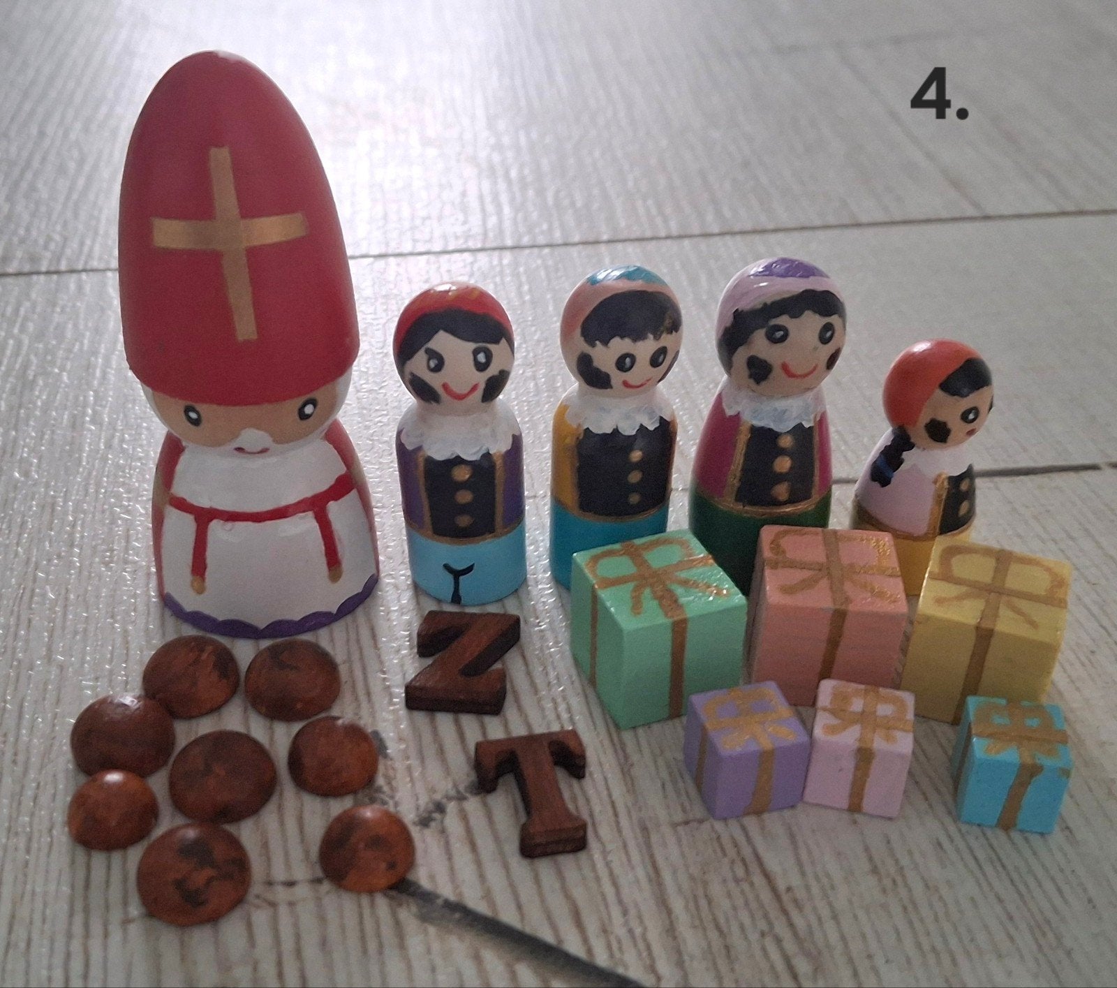 Houten pegdolls Sint met pietjes en accessoires, Ophalen of Verzenden, Nieuw