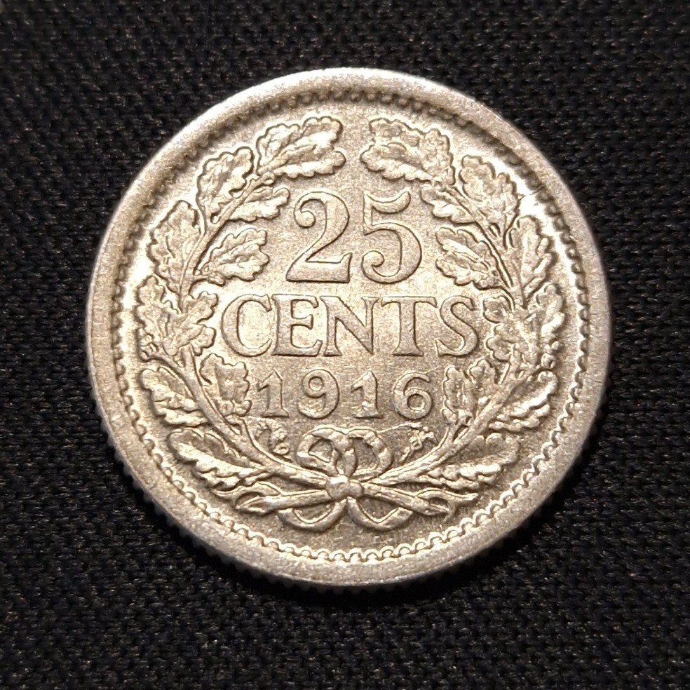 25 cent 1916, Postzegels en Munten, Munten | Nederland, Verzenden, Zilver, 25 cent, Koningin Wilhelmina