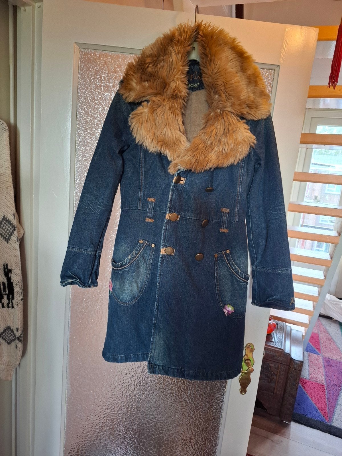Replay spijkerjas met bontkraag en warme voering, Blauw, Replay, Ophalen of Verzenden, Maat 36 (S)