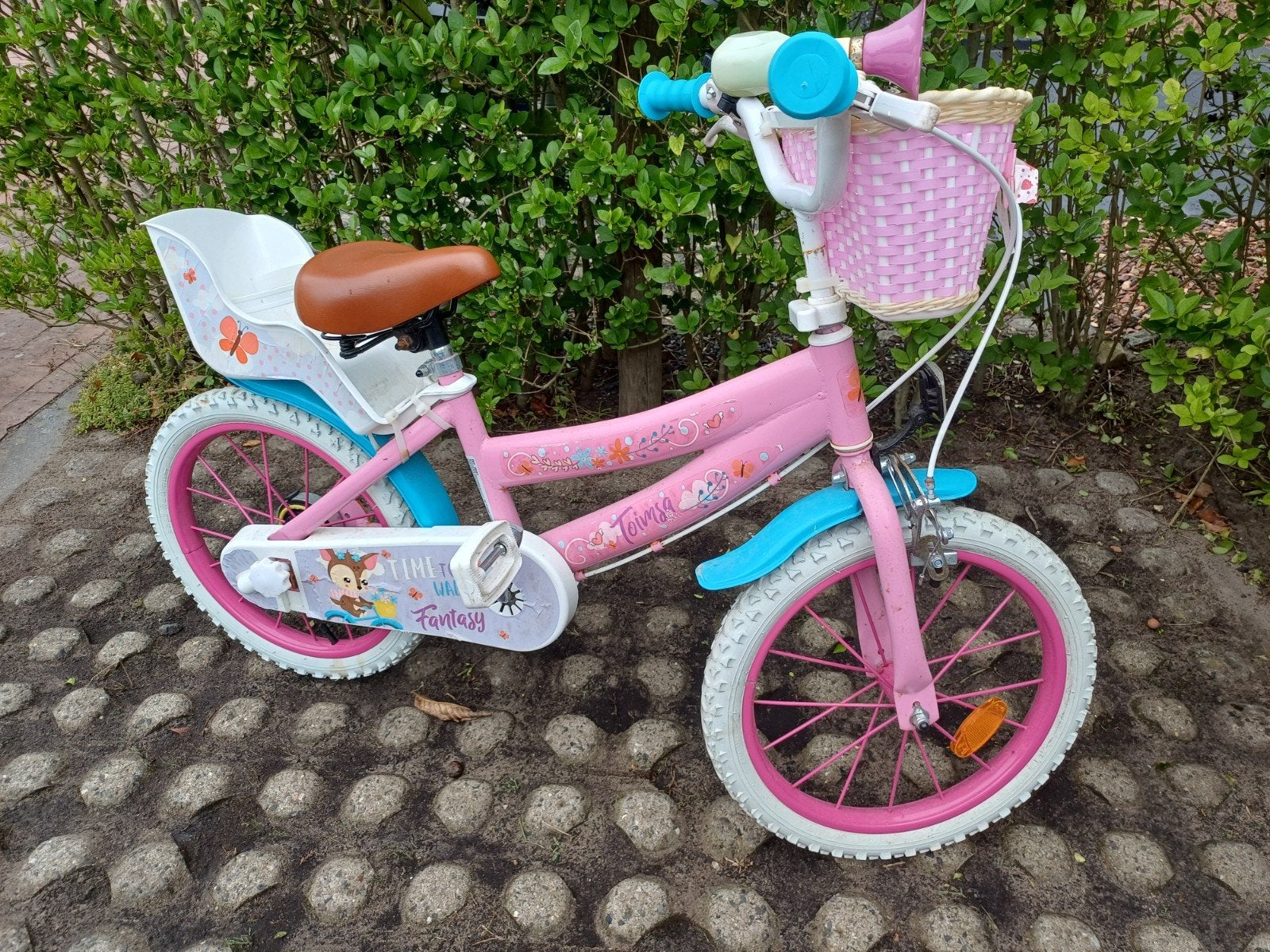 Roze kinderfiets 16 inch met mandje en poppenzitje, Ophalen, 16 tot 20 inch, Gebruikt, Onbekend