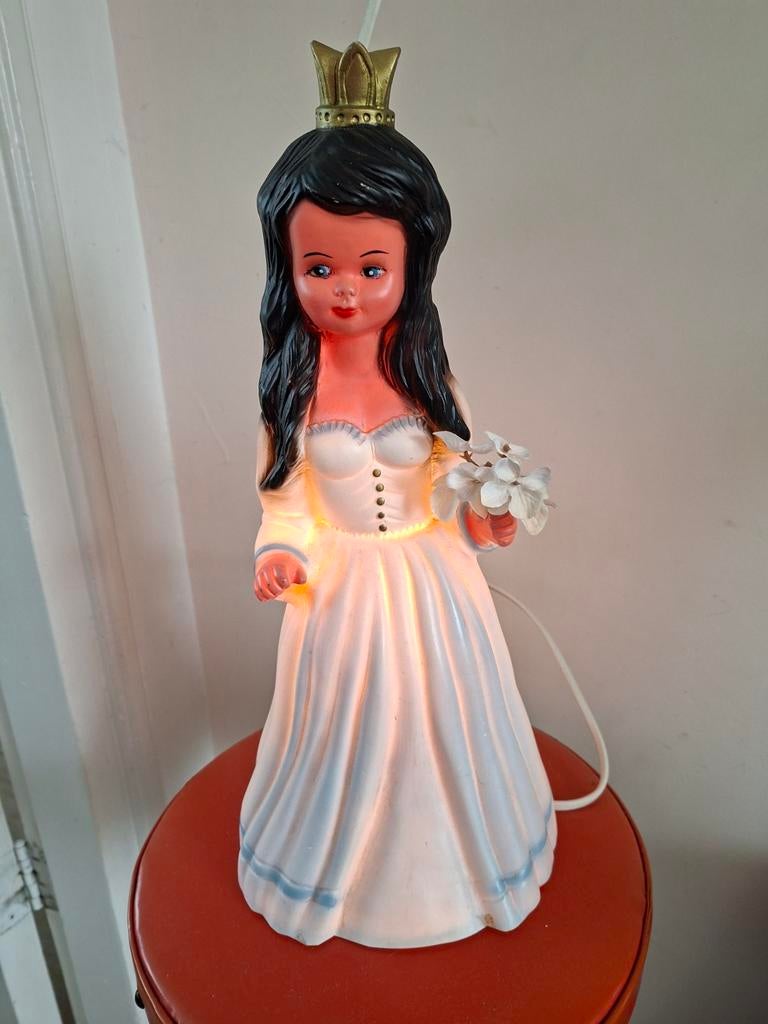 Figuurlamp prinses met kroon en bloemen, Ophalen of Verzenden