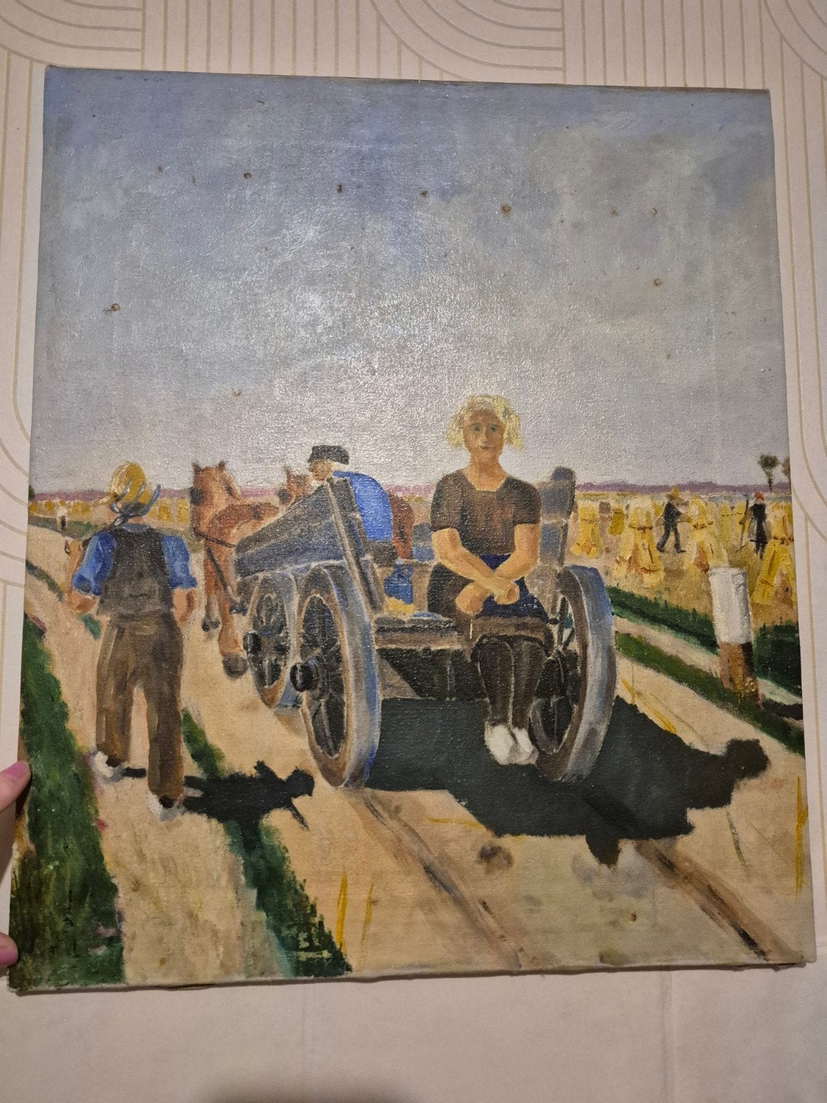 Oud Hollands schilderij: Vrouw met paard en wagen, Doek, Portret of Personen, Oud hollands, Ophalen of Verzenden