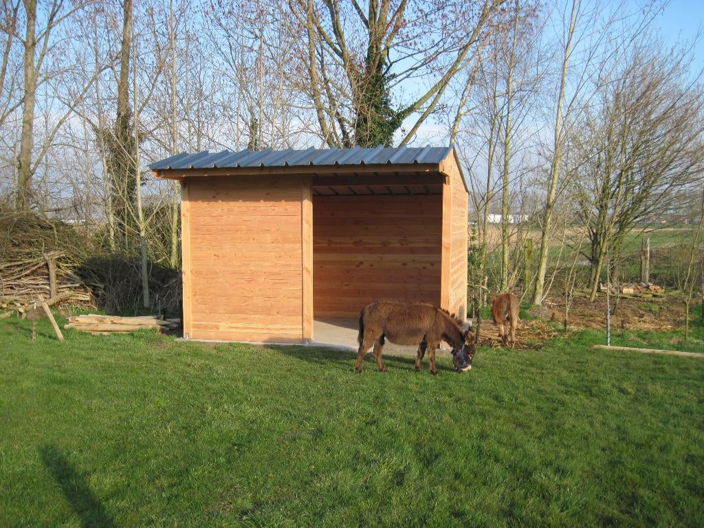 Stevige schuilstal 3x4m met voorwand in massief Douglas hout, Stalling, 2 of 3 paarden of pony's