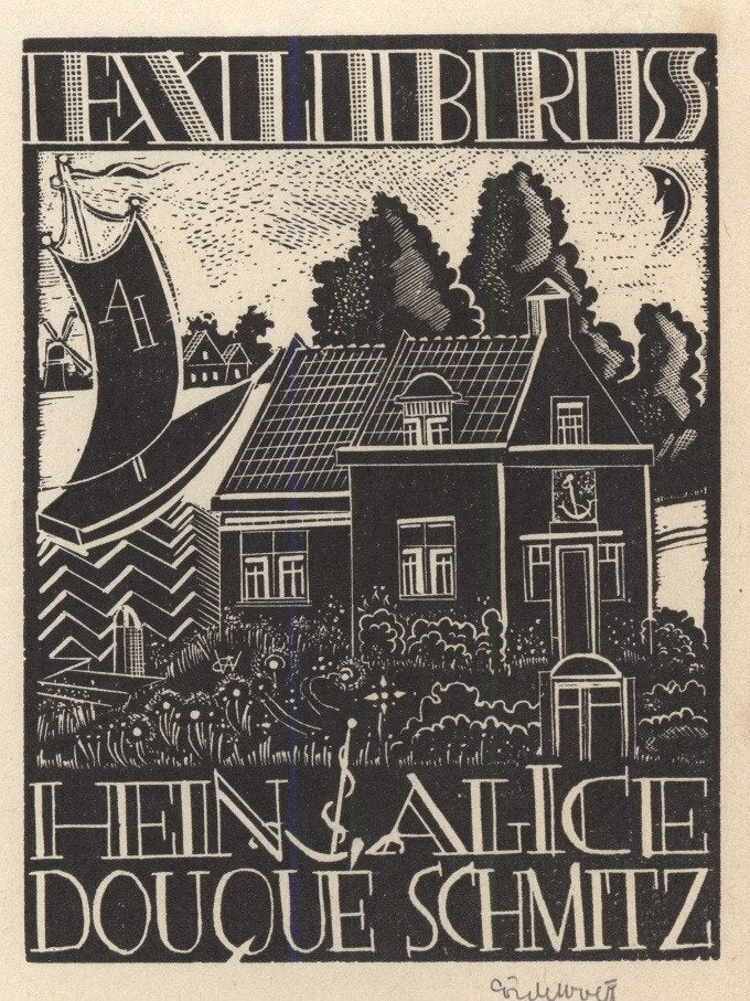 0394 Ex Libris Nederland : Cor de Wolff, 1940, Antiek en Kunst, Kunst | Etsen en Gravures, Verzenden, Ex libris