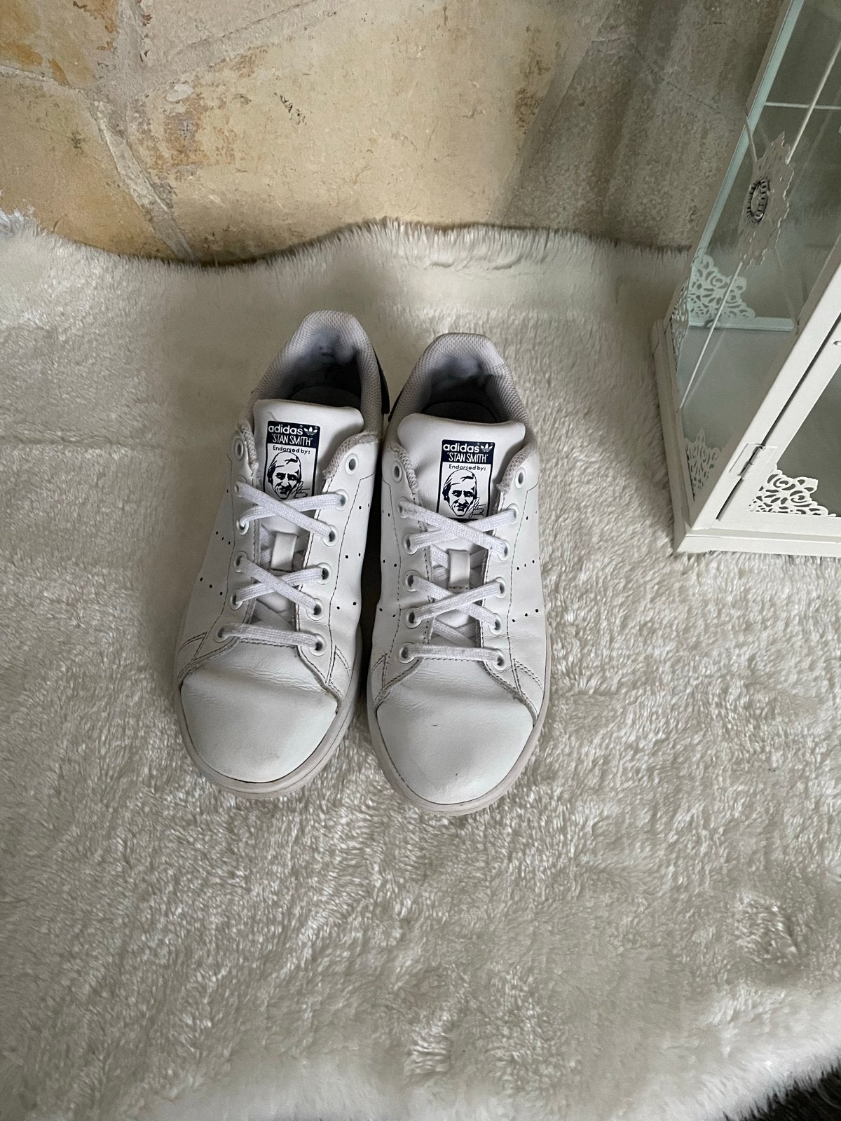 Adidas Stan Smith J sneakers wit/blauw, Ophalen of Verzenden, Zo goed als nieuw, Jongen of Meisje, Sportschoenen