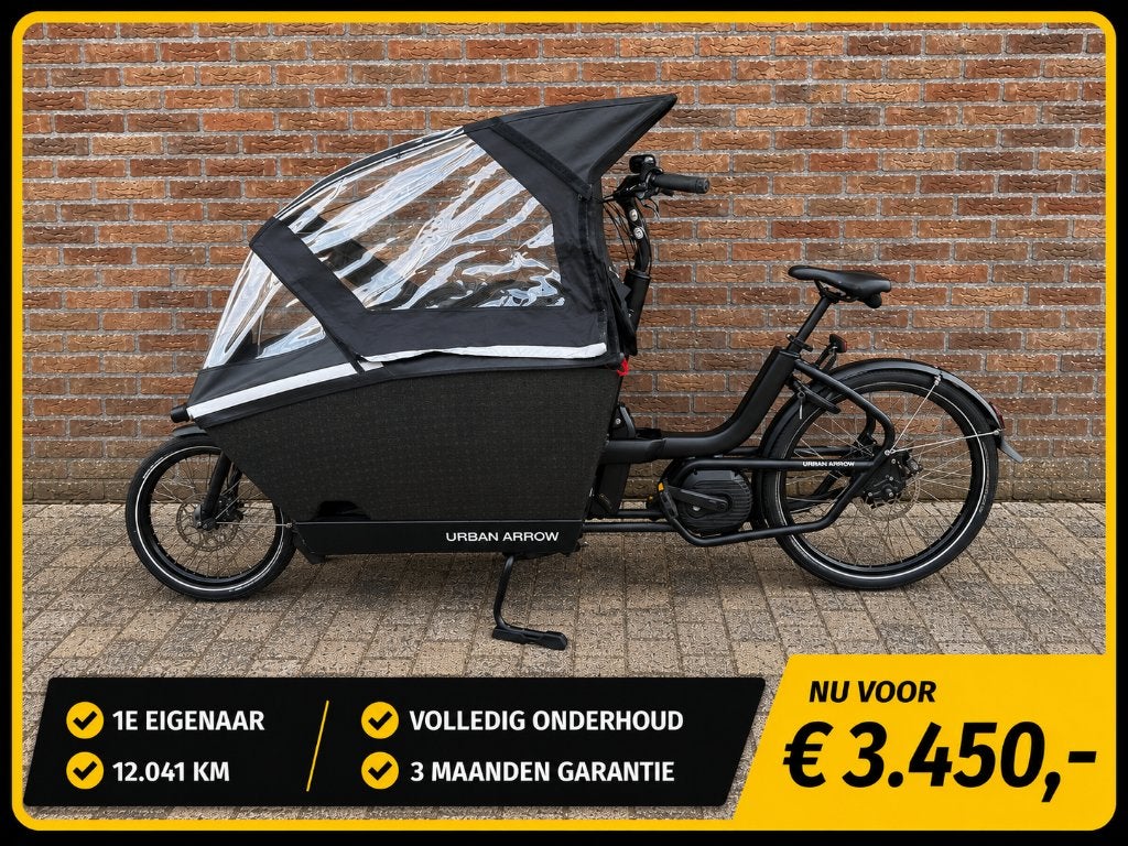 Urban Arrow Family Bakfiets Cargo - Line 85Nm Garantie €3450, Gebruikt, 3 kinderen, Huif, Schijfrem