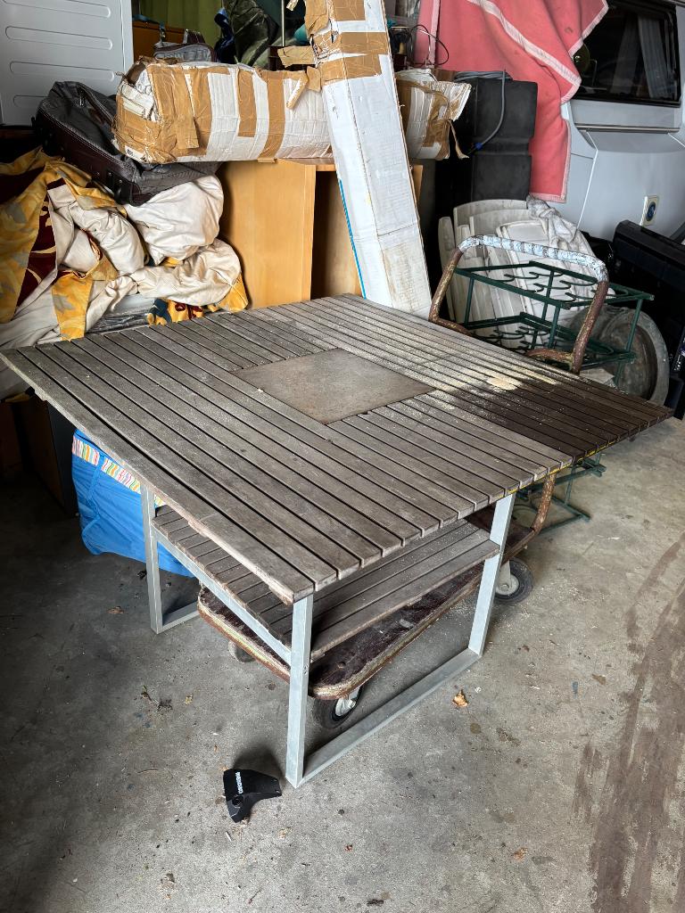 Tuin tafel teak hout metaal, Tuin en Terras, Ophalen, Rechthoekig, Hout