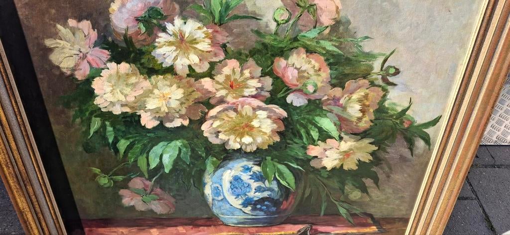 Jeanette Slager Pioenrozen, Antiek en Kunst, Kunst | Schilderijen | Klassiek, Ophalen of Verzenden