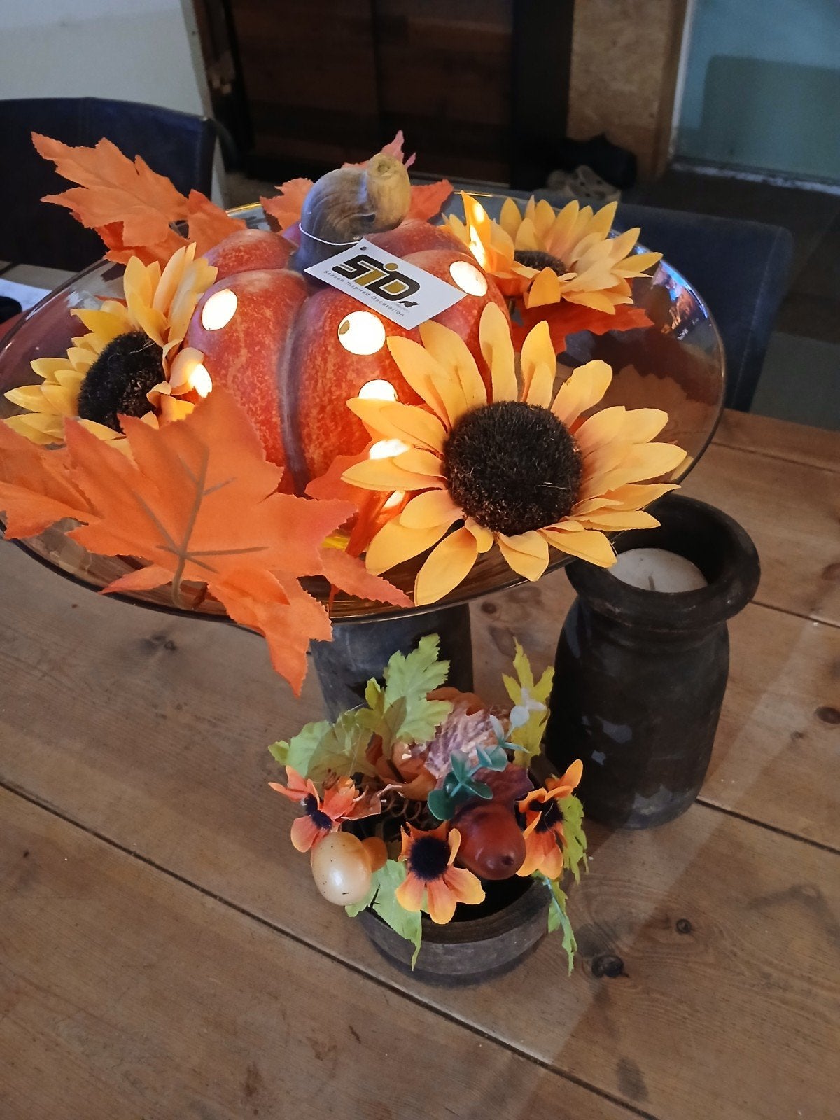 Sfeervolle Herfst Decoratie Set met Verlichte Pompoen, Ophalen of Verzenden, Oranje, Glas, Landelijk