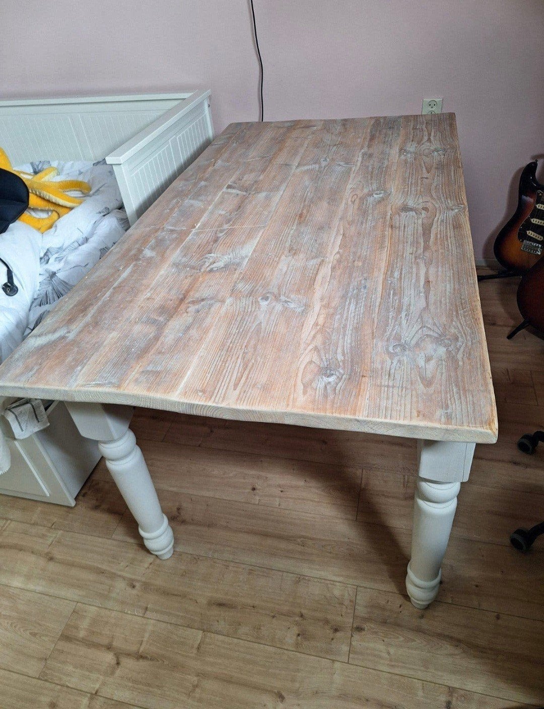 Landelijke eettafel massief hout wit onderstel, Huis en Inrichting, Ophalen, 50 tot 100 cm, Zo goed als nieuw, Vier personen